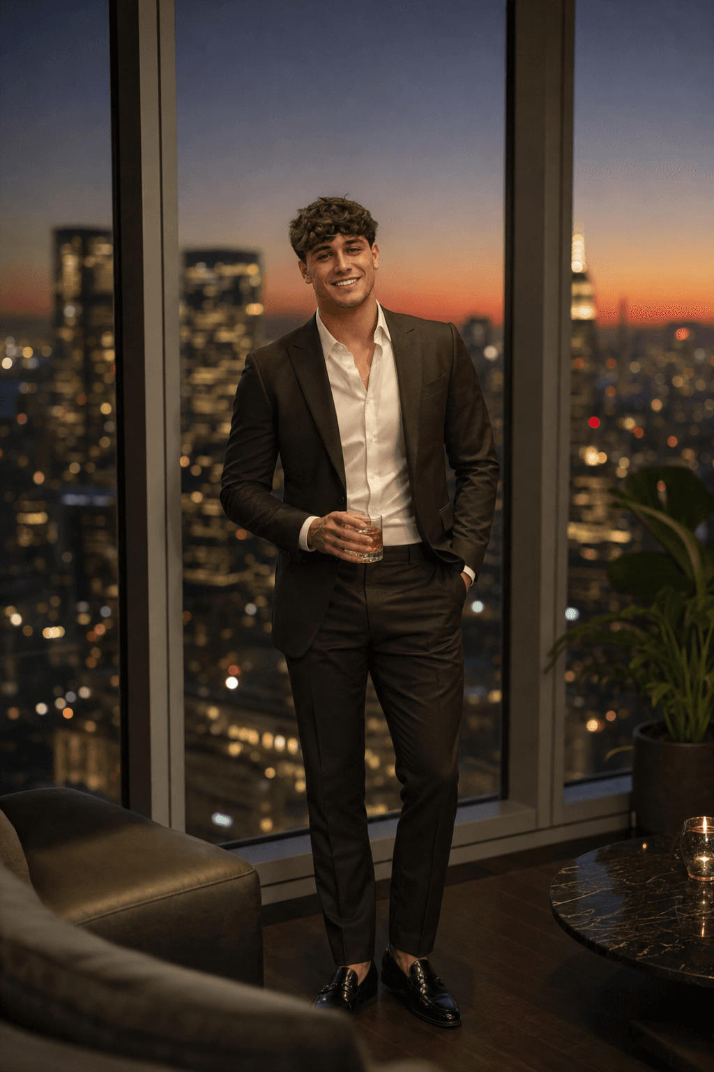 The same person, restyled into a luxury penthouse scene by LARPY